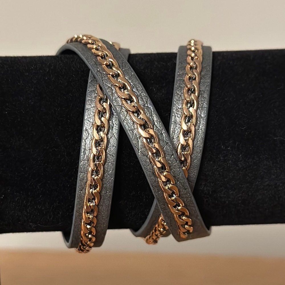 Premier Design rose gold and gray leather wrap bracelet